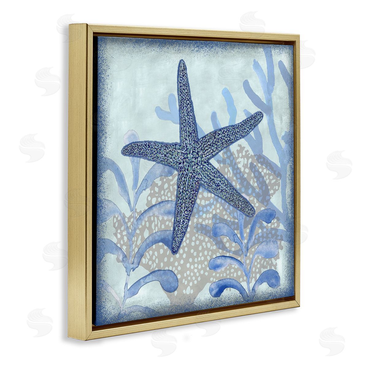 Erica Christopher Vivid Blue Starfish Marine Life Gold Floating Frame Canvas Wall Art Print