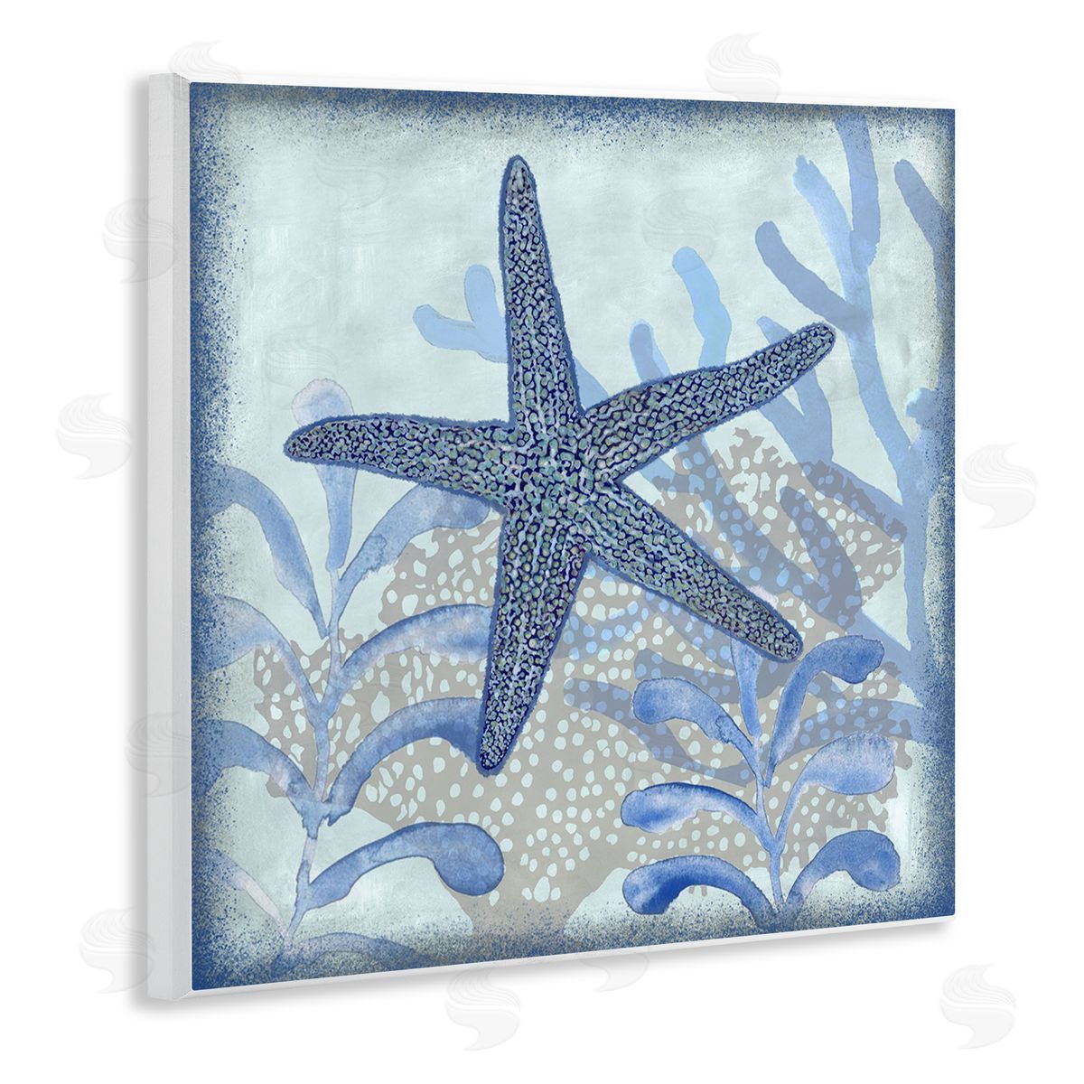 Erica Christopher Vivid Blue Starfish Marine Life Wooden Wall Plaque Art Print