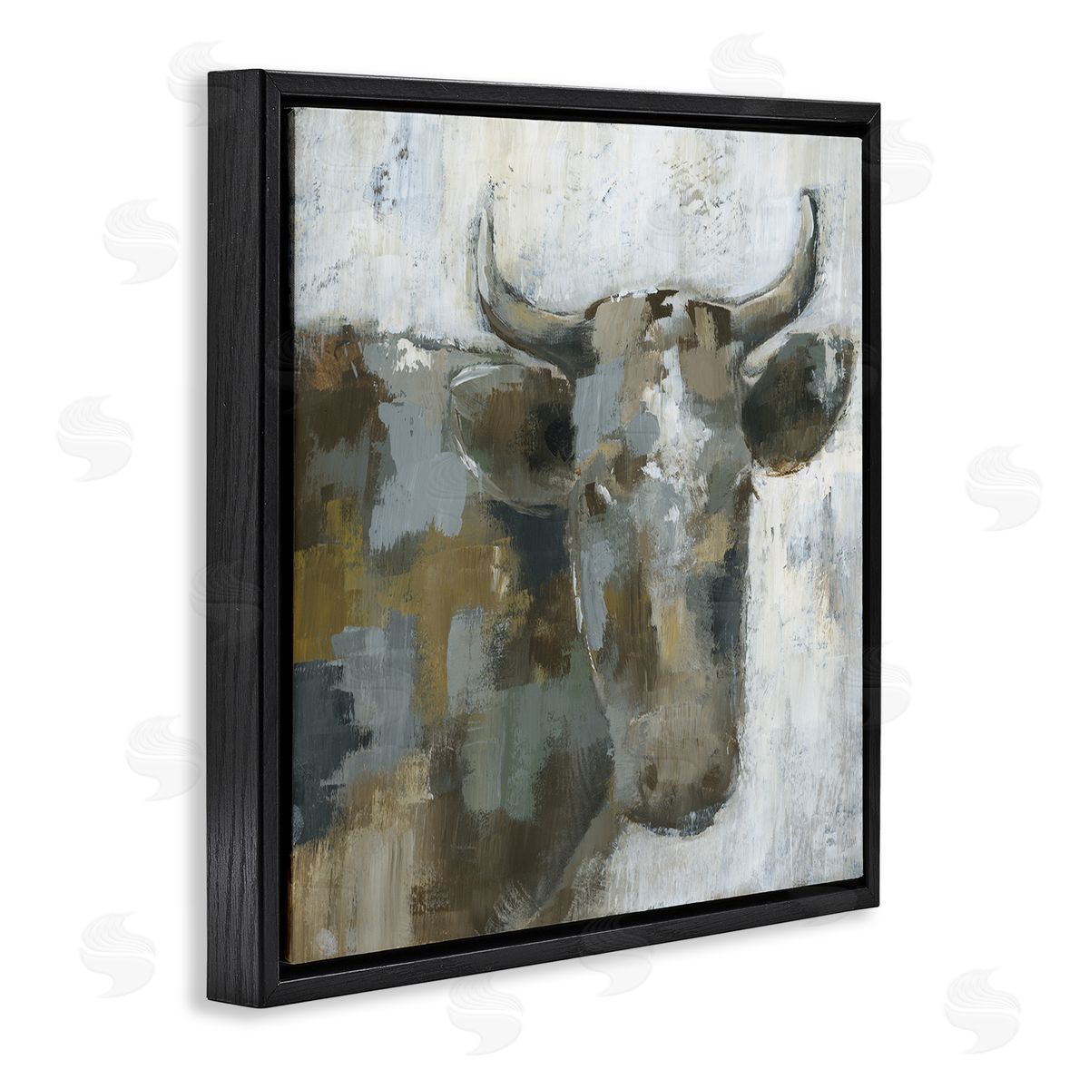 Nan Abstract Cattle Farm Animal Black Floating Frame Canvas Wall Art Print