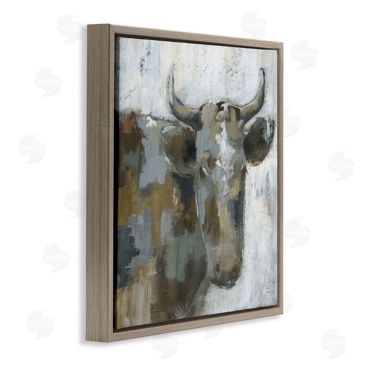 Nan Abstract Cattle Farm Animal Brown Floating Frame Canvas Wall Art Print
