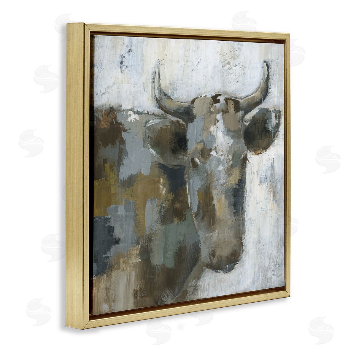 Nan Abstract Cattle Farm Animal Gold Floating Frame Canvas Wall Art Print