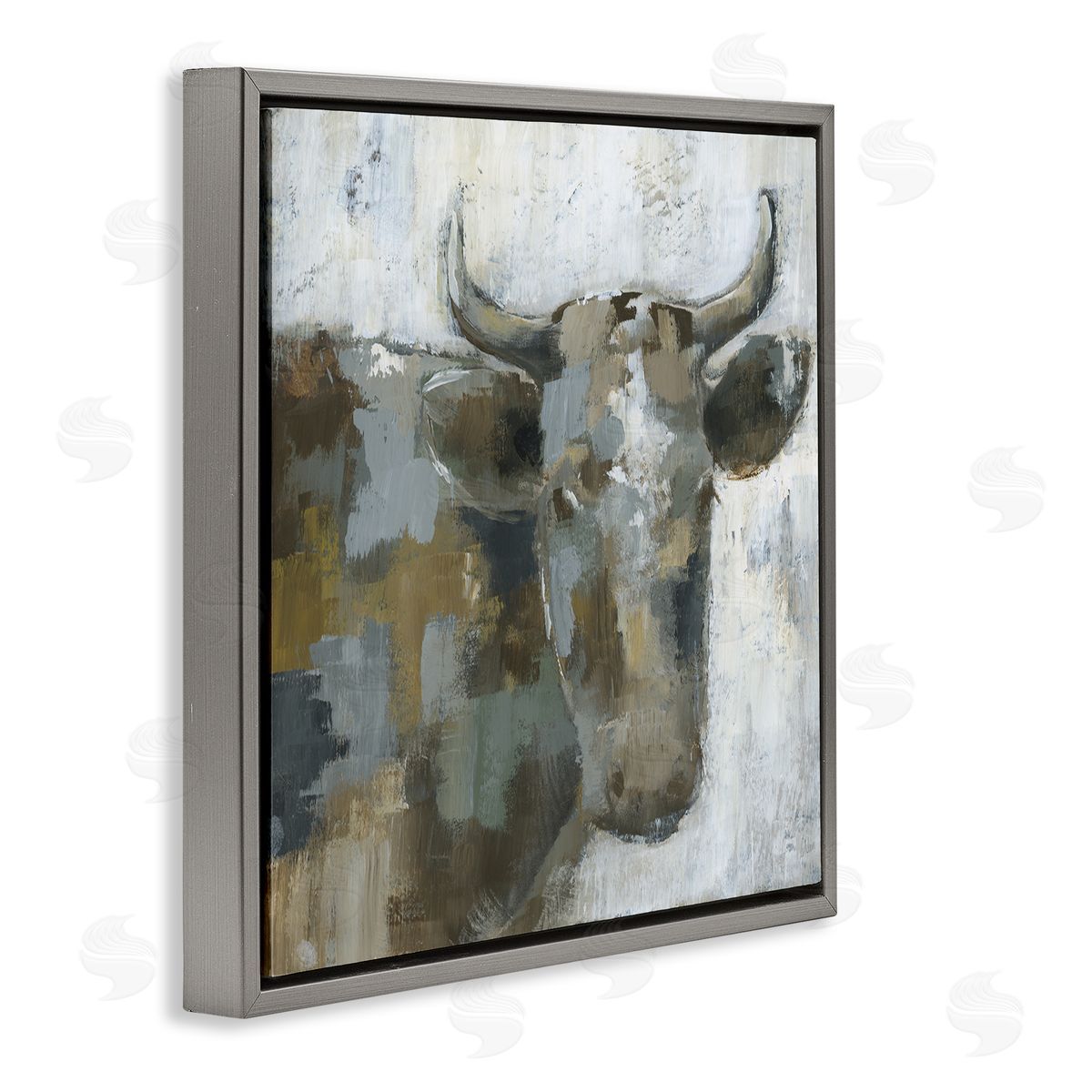 Nan Abstract Cattle Farm Animal Gray Floating Frame Canvas Wall Art Print