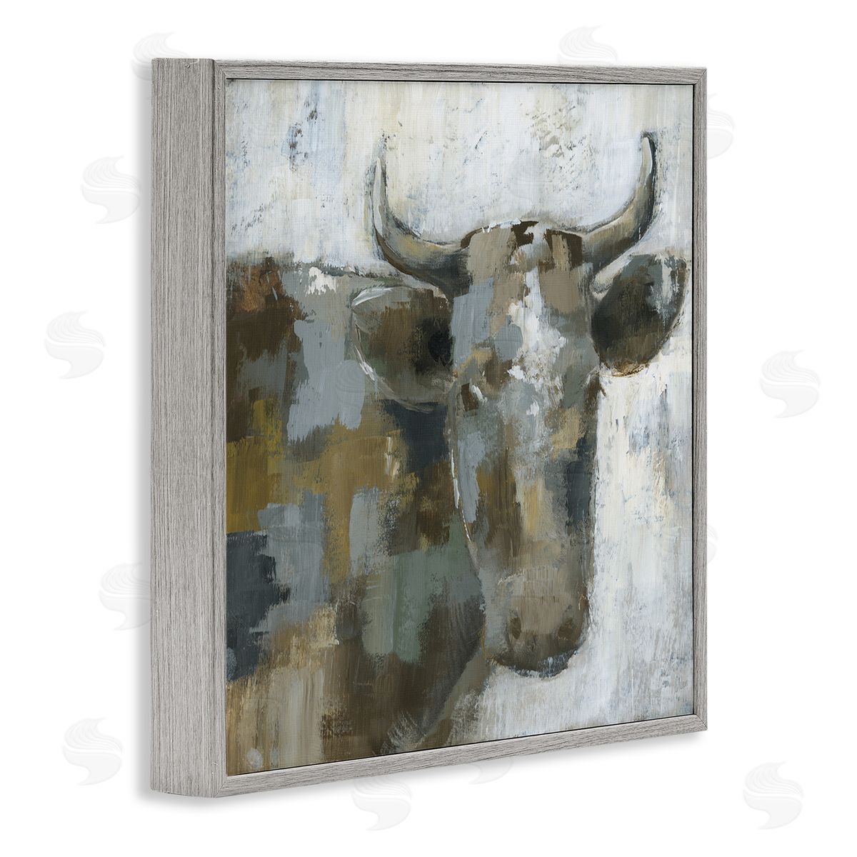 Nan Abstract Cattle Farm Animal Gray Framed Glicee Wall Art Print
