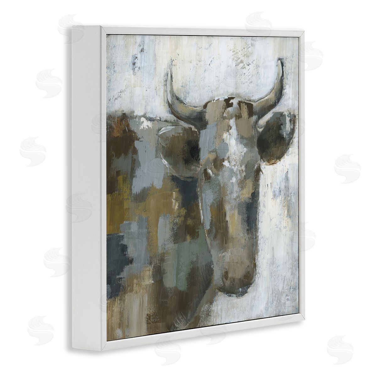 Nan Abstract Cattle Farm Animal White Framed Glicee Wall Art Print