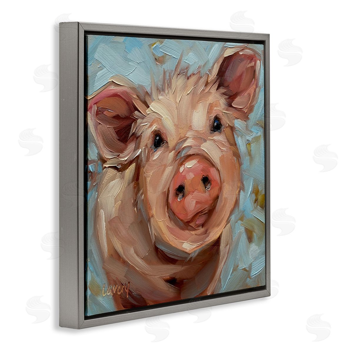 Modern Pig Portrait Farm Animal Grey Floating Frame Canvas Wall Art, Home Decor by Andrea Lavery