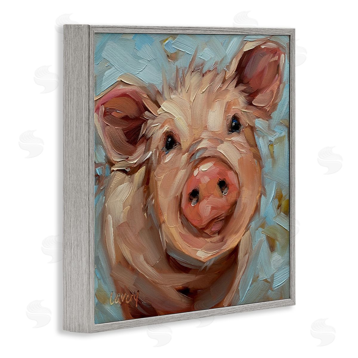 Modern Pig Portrait Farm Animal Grey Frame Print Wall Art, Home Decor by Andrea Lavery