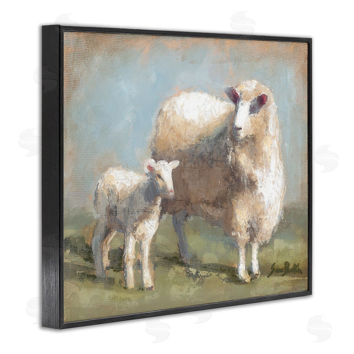 Sheep & Lamb Family Farm Black Frame Print Wall Art, Home Decor by Sara Baker