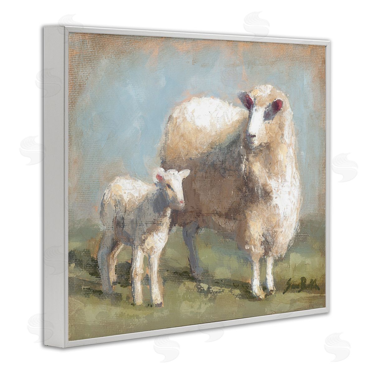 Sheep & Lamb Family Farm White Frame Print Wall Art, Home Decor by Sara Baker