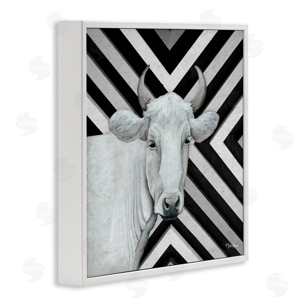 Britt Hallowell White Cattle Chevron Stripes White Framed Glicee Wall Art Print