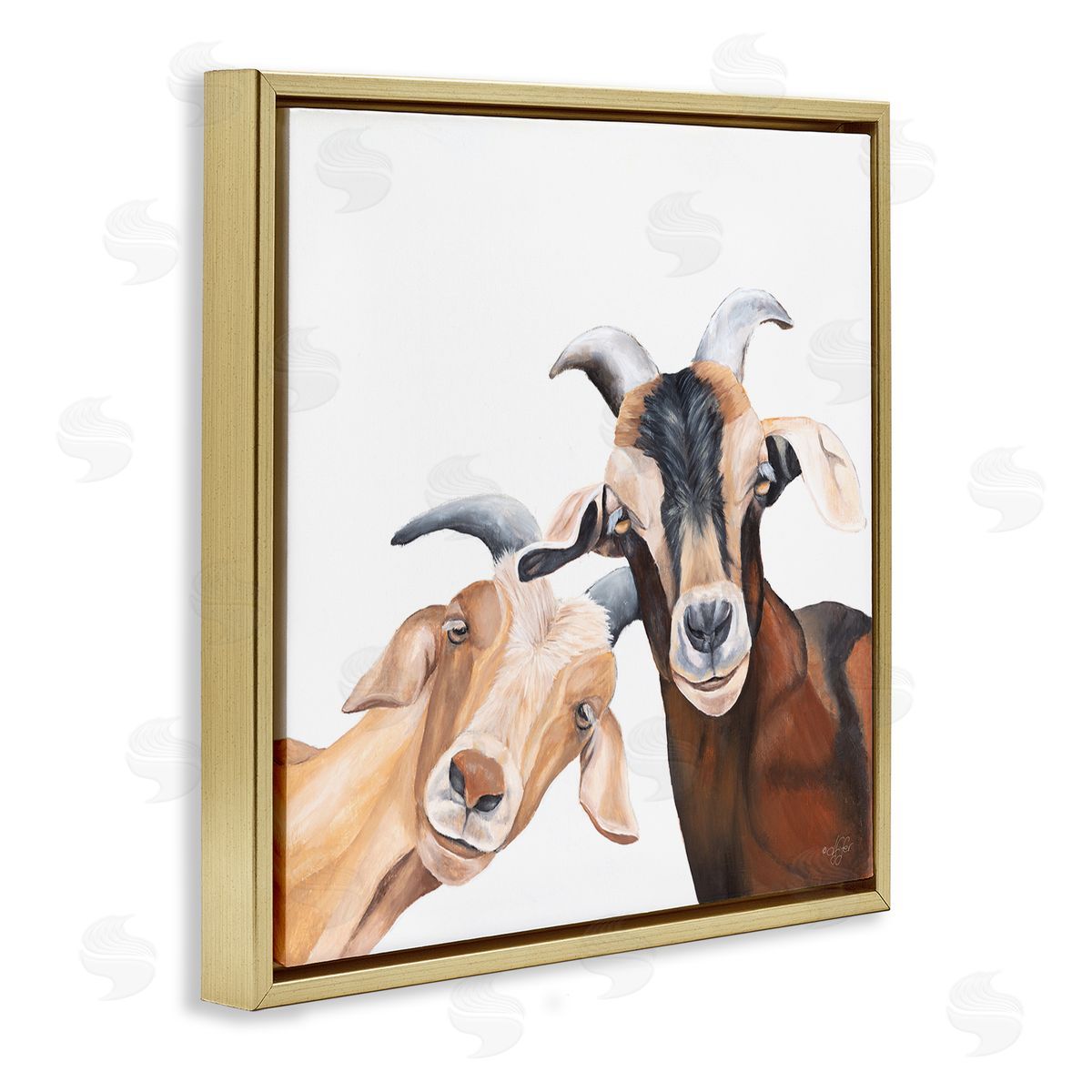 Happy Goat Smiling Animals Gold Floating Frame Canvas Wall Art, Home Decor by Diane Fifer