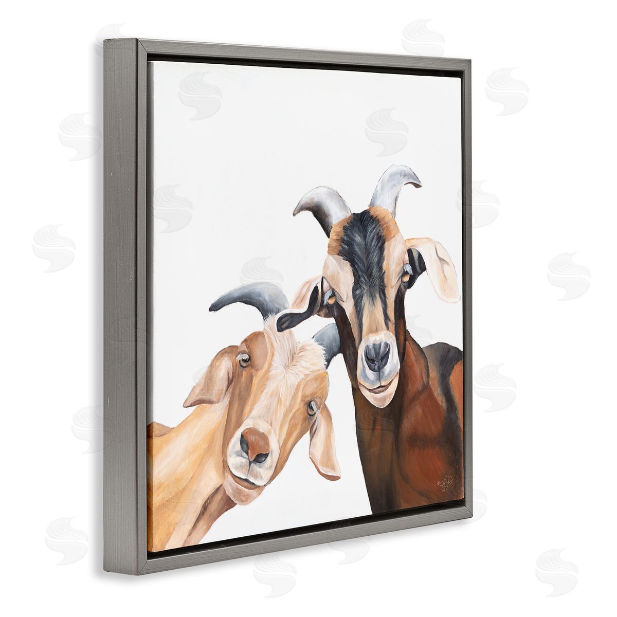 Happy Goat Smiling Animals Grey Floating Frame Canvas Wall Art, Home Decor by Diane Fifer