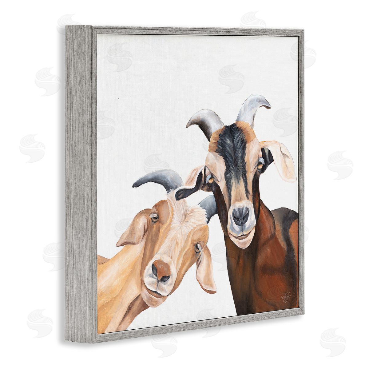 Happy Goat Smiling Animals Grey Frame Print Wall Art, Home Decor by Diane Fifer