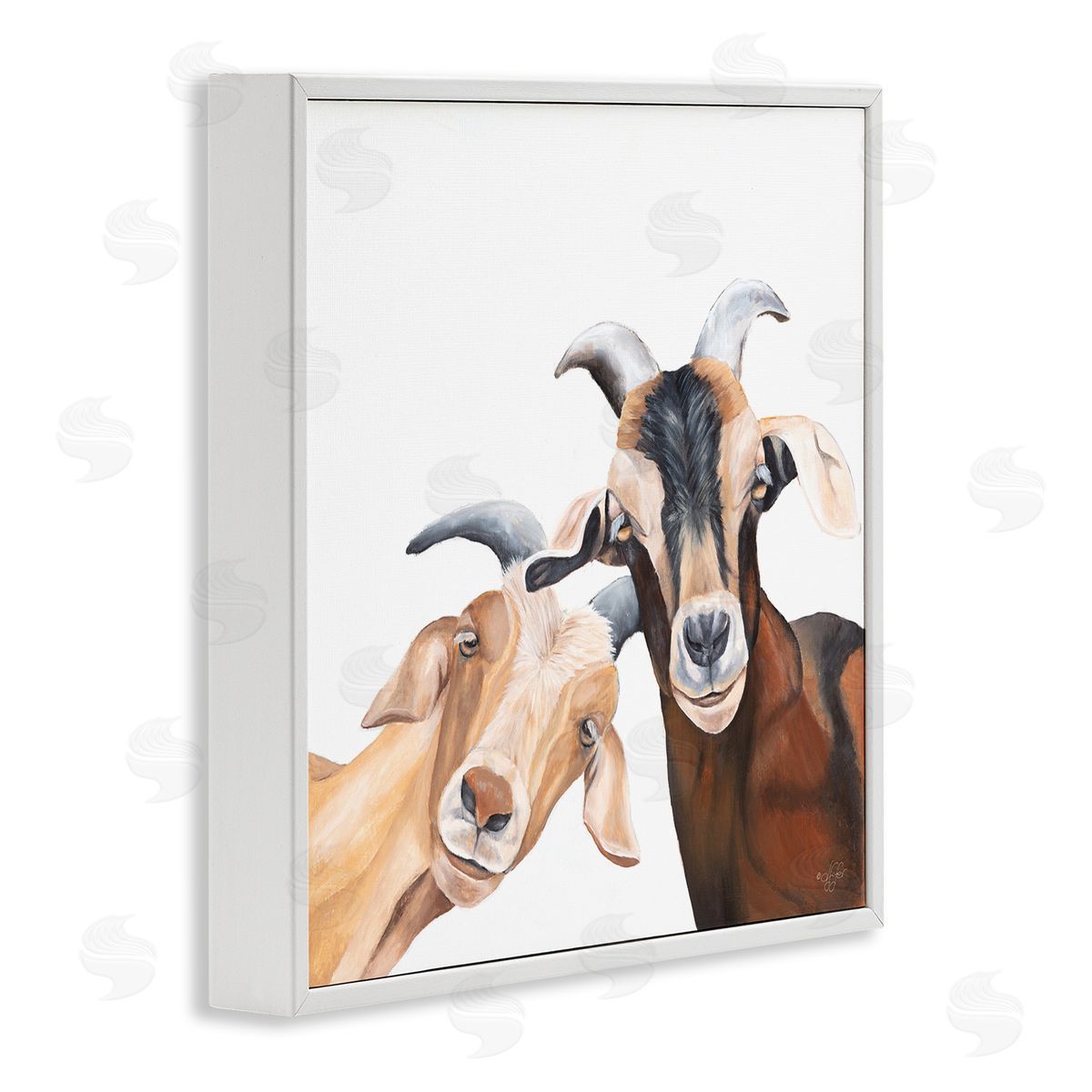 Happy Goat Smiling Animals White Frame Print Wall Art, Home Decor by Diane Fifer