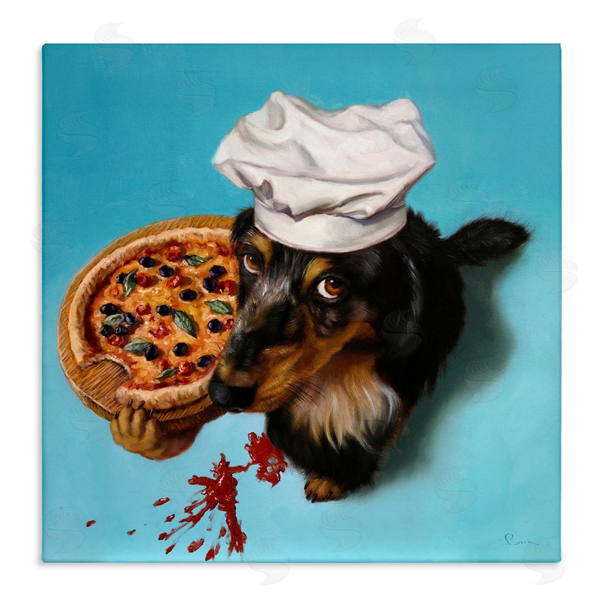 Lucia Heffernan Dog Chef Pizza Bite Portrait Stretched Canvas Wall Art Print