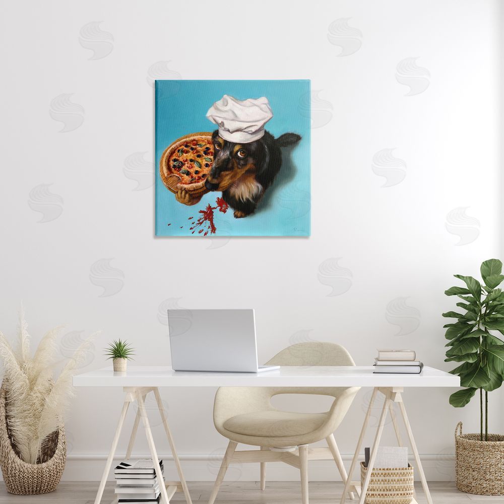 Lucia Heffernan Dog Chef Pizza Bite Portrait Canvas Wall Art in Room