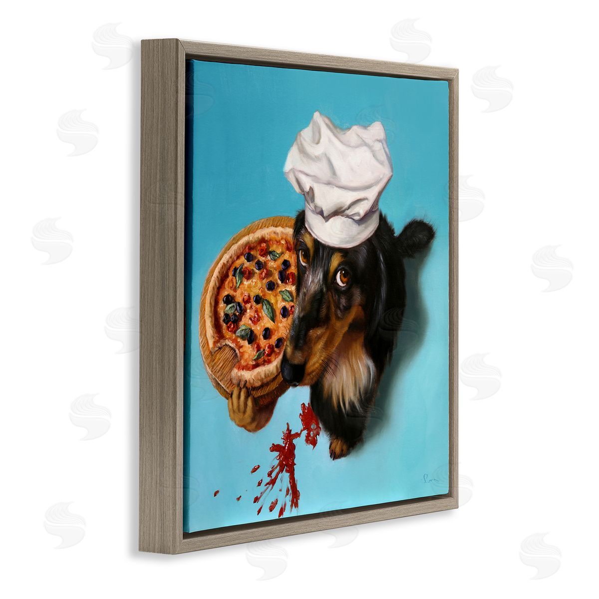 Lucia Heffernan Dog Chef Pizza Bite Portrait Brown Floating Frame Canvas Wall Art Print