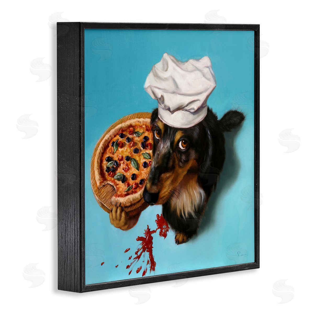 Lucia Heffernan Dog Chef Pizza Bite Portrait Black Framed Glicee Wall Art Print