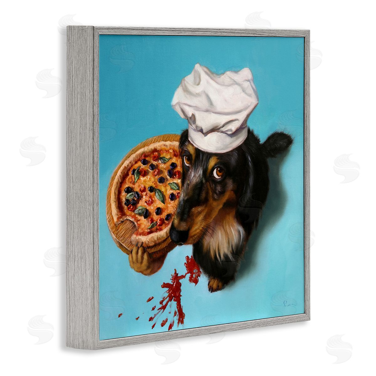 Lucia Heffernan Dog Chef Pizza Bite Portrait Gray Framed Glicee Wall Art Print