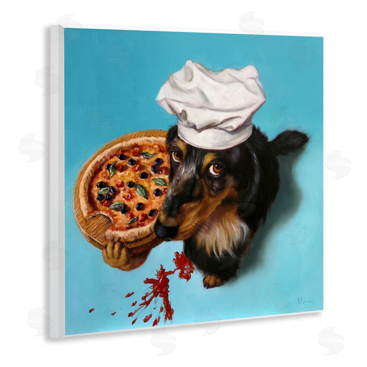 Lucia Heffernan Dog Chef Pizza Bite Portrait Wooden Wall Plaque Art Print