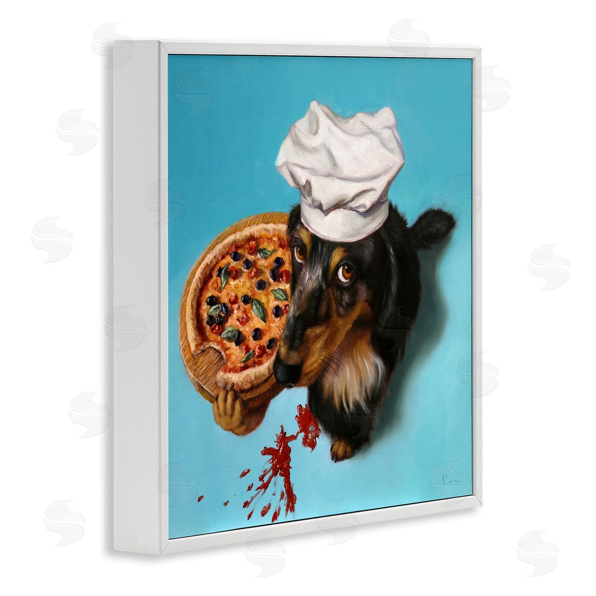 Lucia Heffernan Dog Chef Pizza Bite Portrait White Framed Glicee Wall Art Print