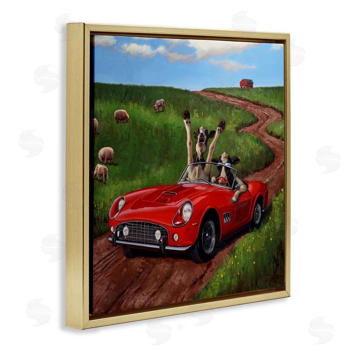Lucia Heffernan Road Trip Rural Cow Farmland Gold Floating Frame Canvas Wall Art Print