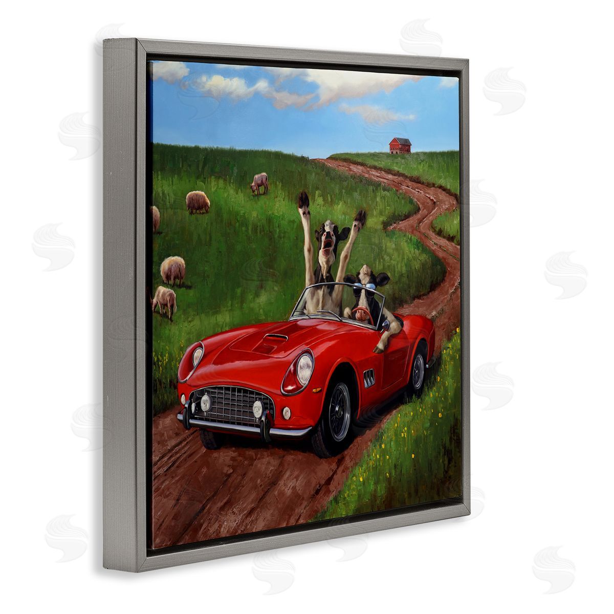Lucia Heffernan Road Trip Rural Cow Farmland Gray Floating Frame Canvas Wall Art Print