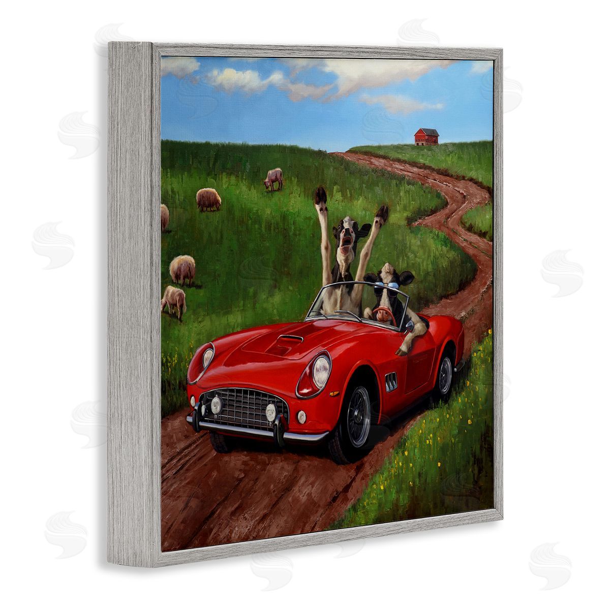 Lucia Heffernan Road Trip Rural Cow Farmland Gray Framed Glicee Wall Art Print