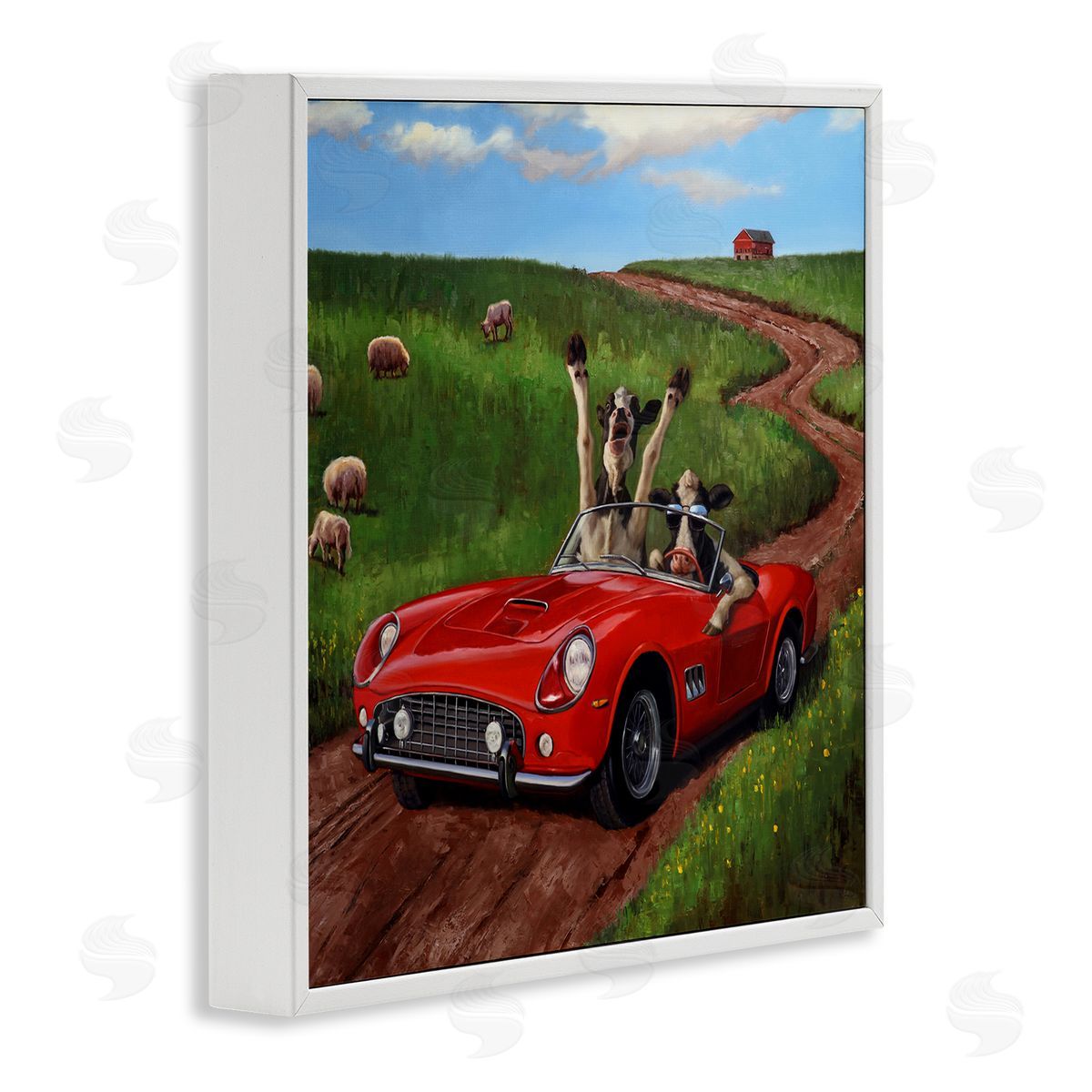 Lucia Heffernan Road Trip Rural Cow Farmland White Framed Glicee Wall Art Print