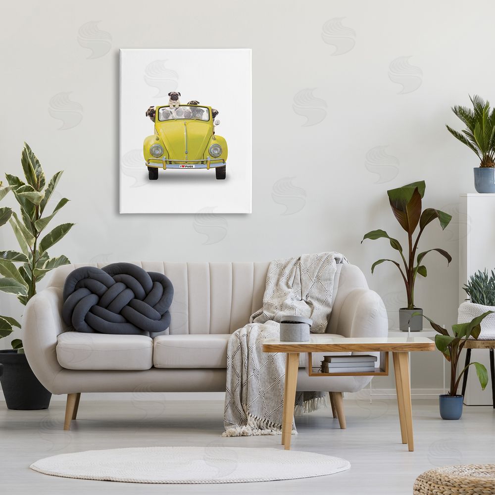 John Hovenstine Yellow Antique Car Love Pugs