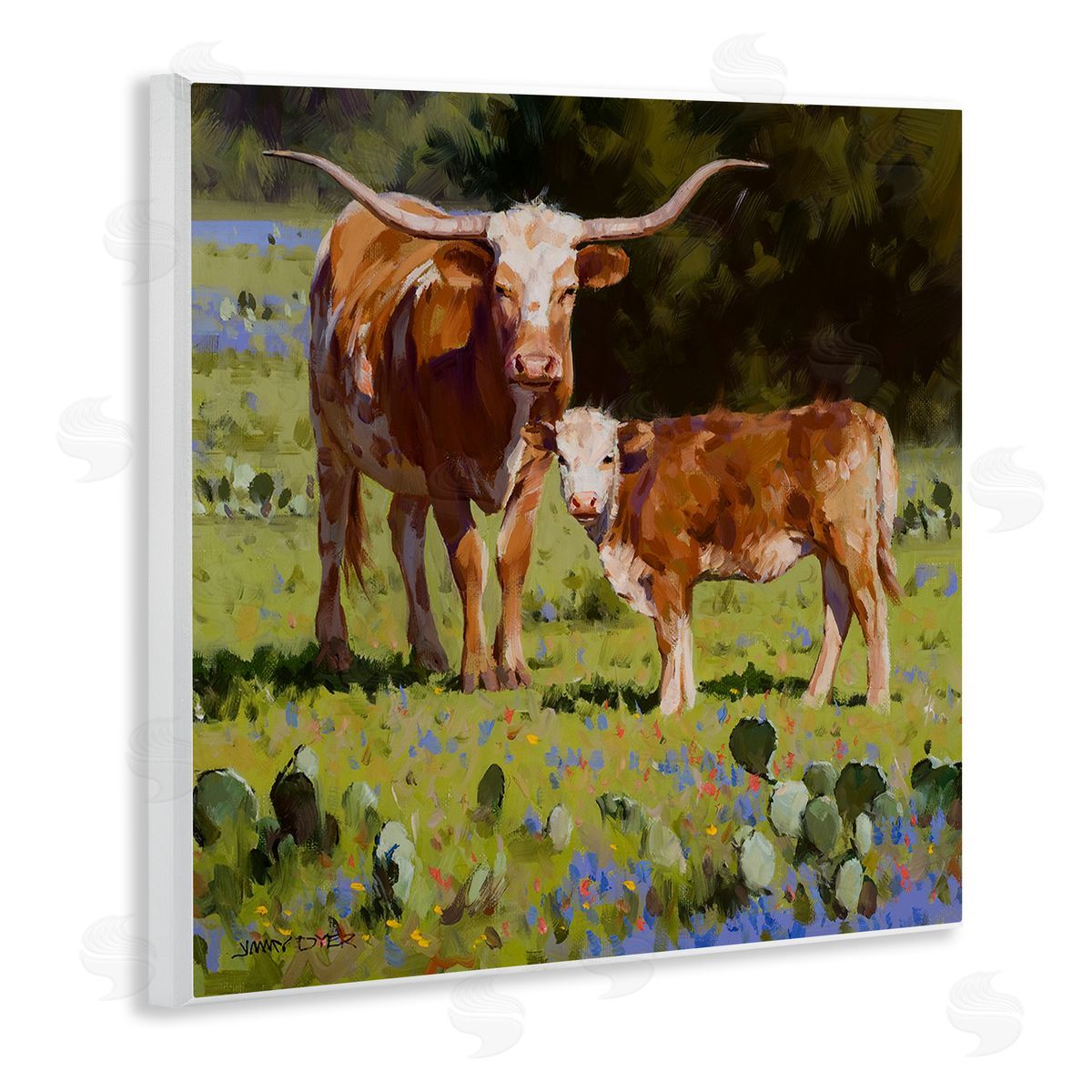 Jimmy Dyer Baby Calf Longhorn Cattle Scene Wooden Wall Plaque Art Print