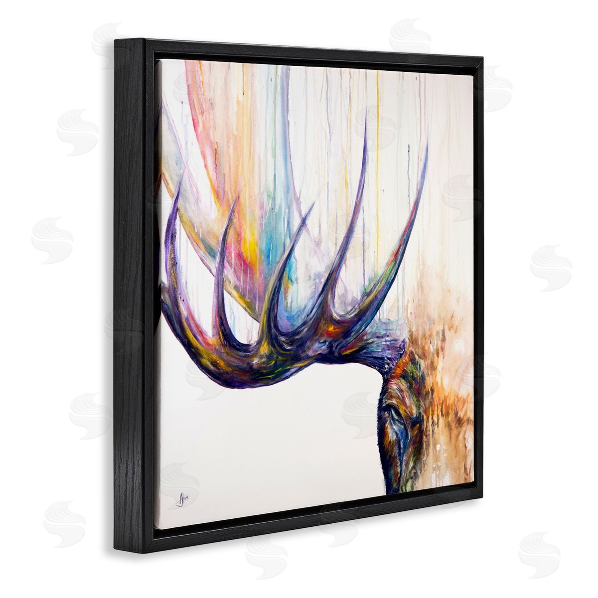 Marc Allante Wildlife Elk Antler Portrait Black Floating Frame Canvas Wall Art Print