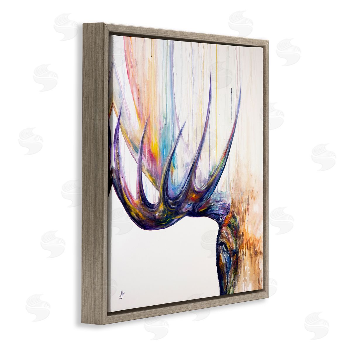Marc Allante Wildlife Elk Antler Portrait Brown Floating Frame Canvas Wall Art Print