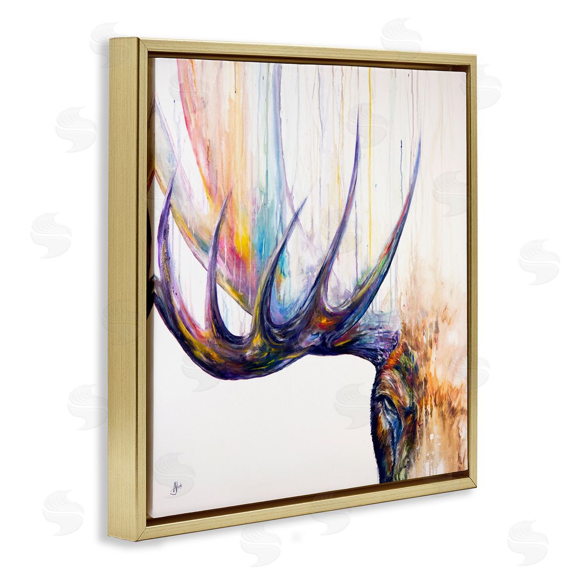 Marc Allante Wildlife Elk Antler Portrait Gold Floating Frame Canvas Wall Art Print
