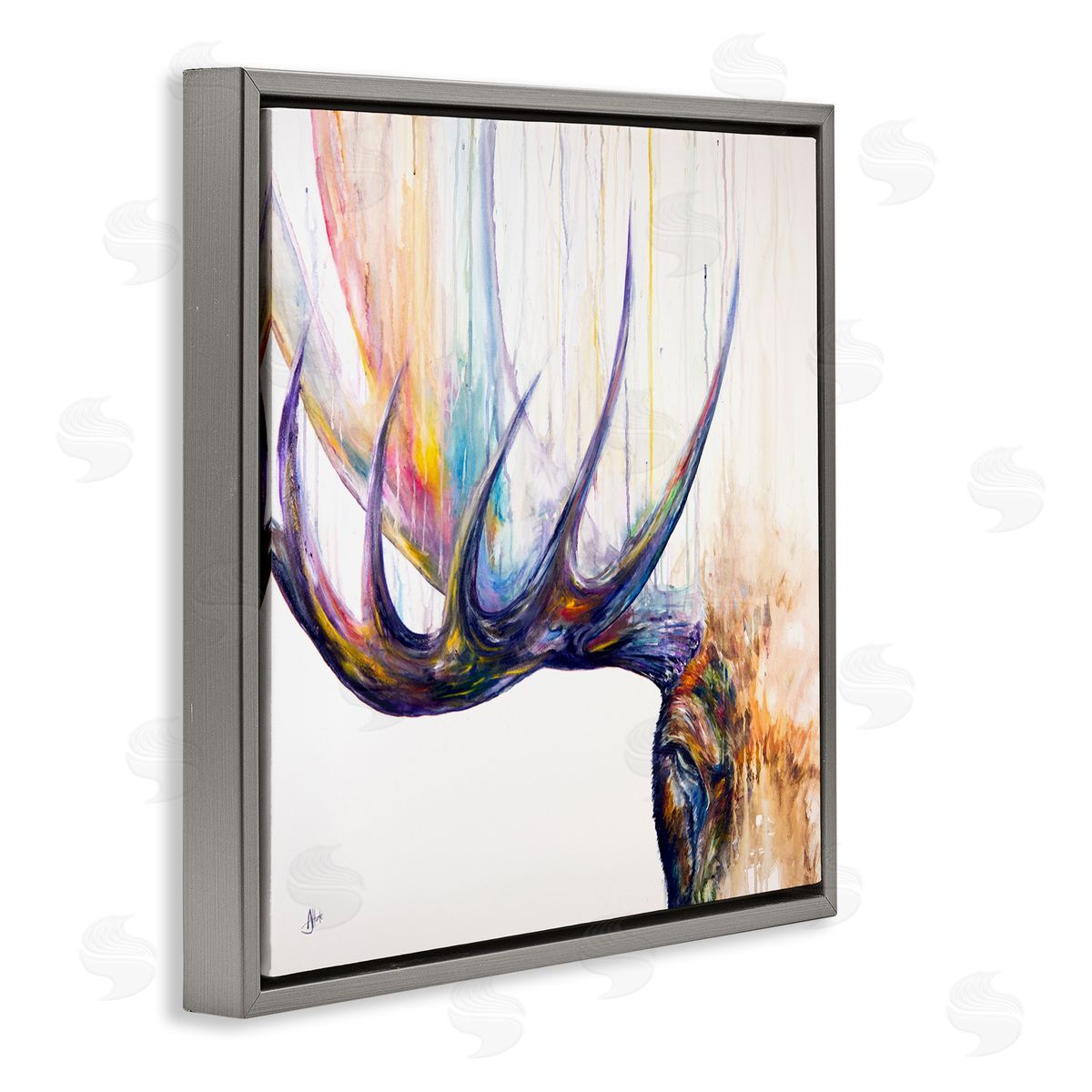 Marc Allante Wildlife Elk Antler Portrait Gray Floating Frame Canvas Wall Art Print