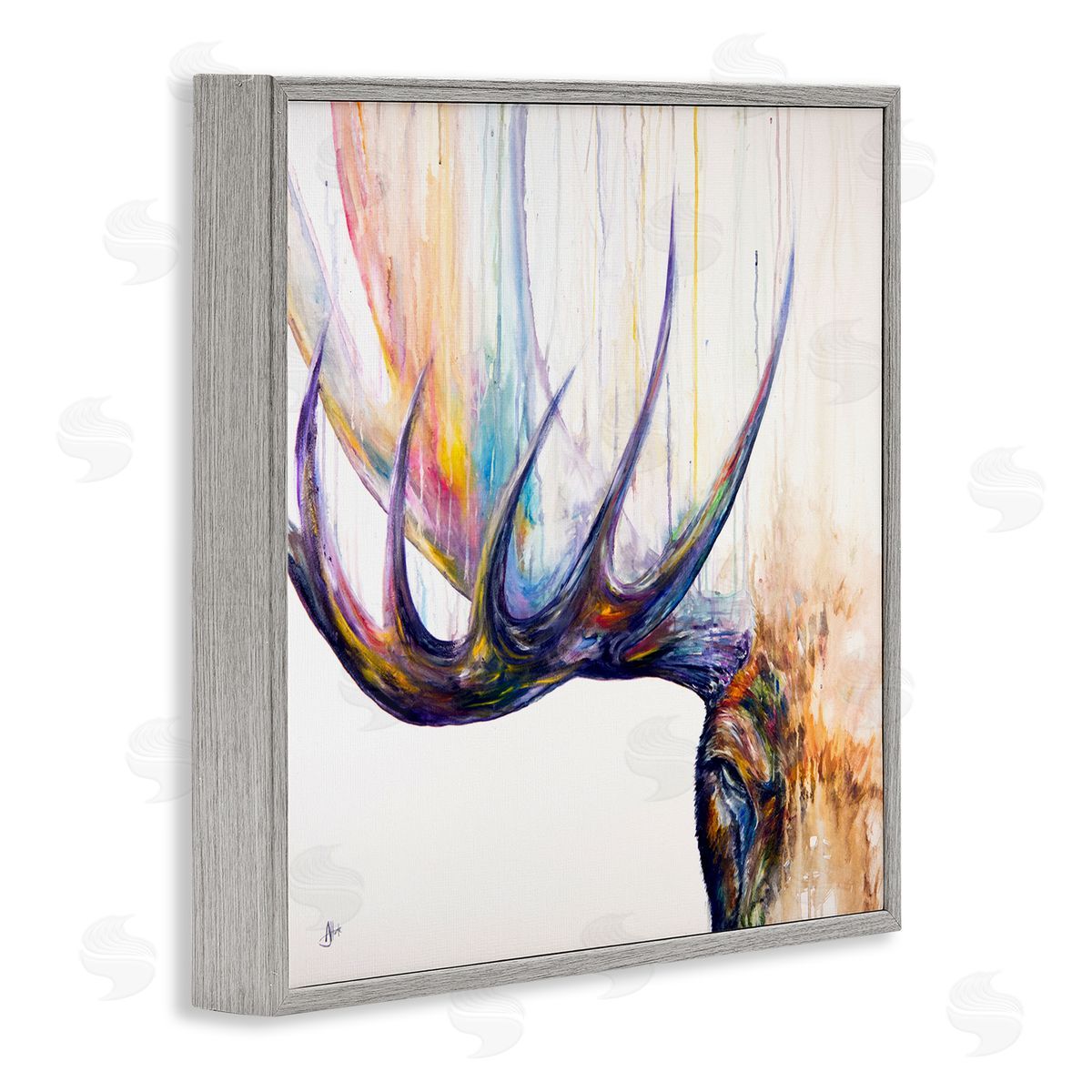 Marc Allante Wildlife Elk Antler Portrait Gray Framed Glicee Wall Art Print