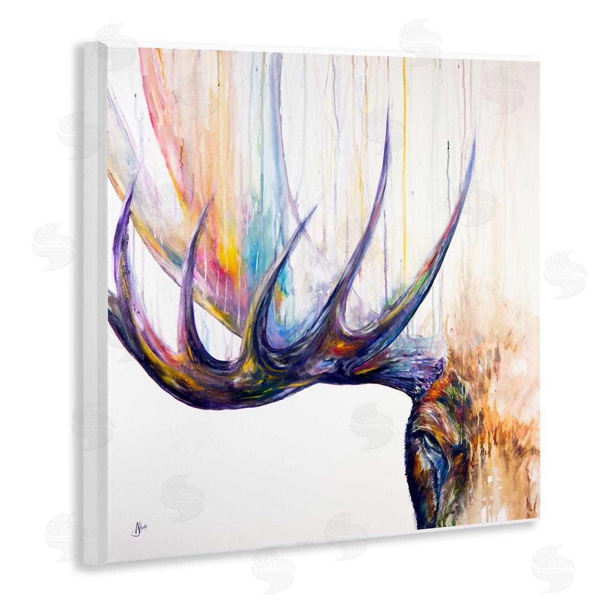 Marc Allante Wildlife Elk Antler Portrait Wooden Wall Plaque Art Print