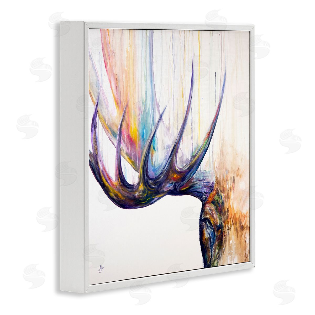 Marc Allante Wildlife Elk Antler Portrait White Framed Glicee Wall Art Print
