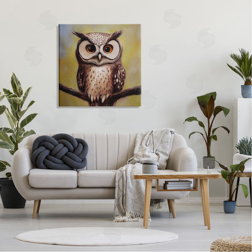 Alpenglow Workshop Detailed Owl Perched Wildlife Canvas Wall Art in Room