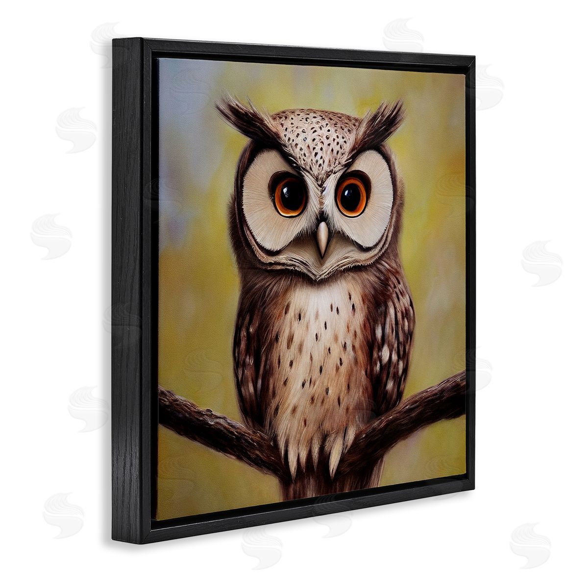 Alpenglow Workshop Detailed Owl Perched Wildlife Black Floating Frame Canvas Wall Art Print