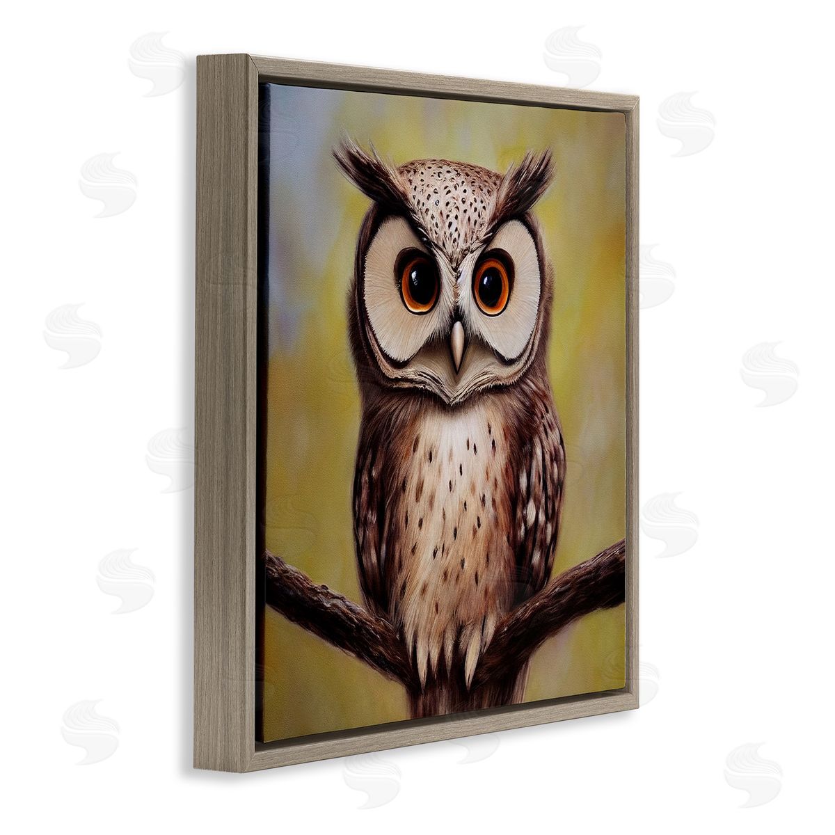 Alpenglow Workshop Detailed Owl Perched Wildlife Brown Floating Frame Canvas Wall Art Print