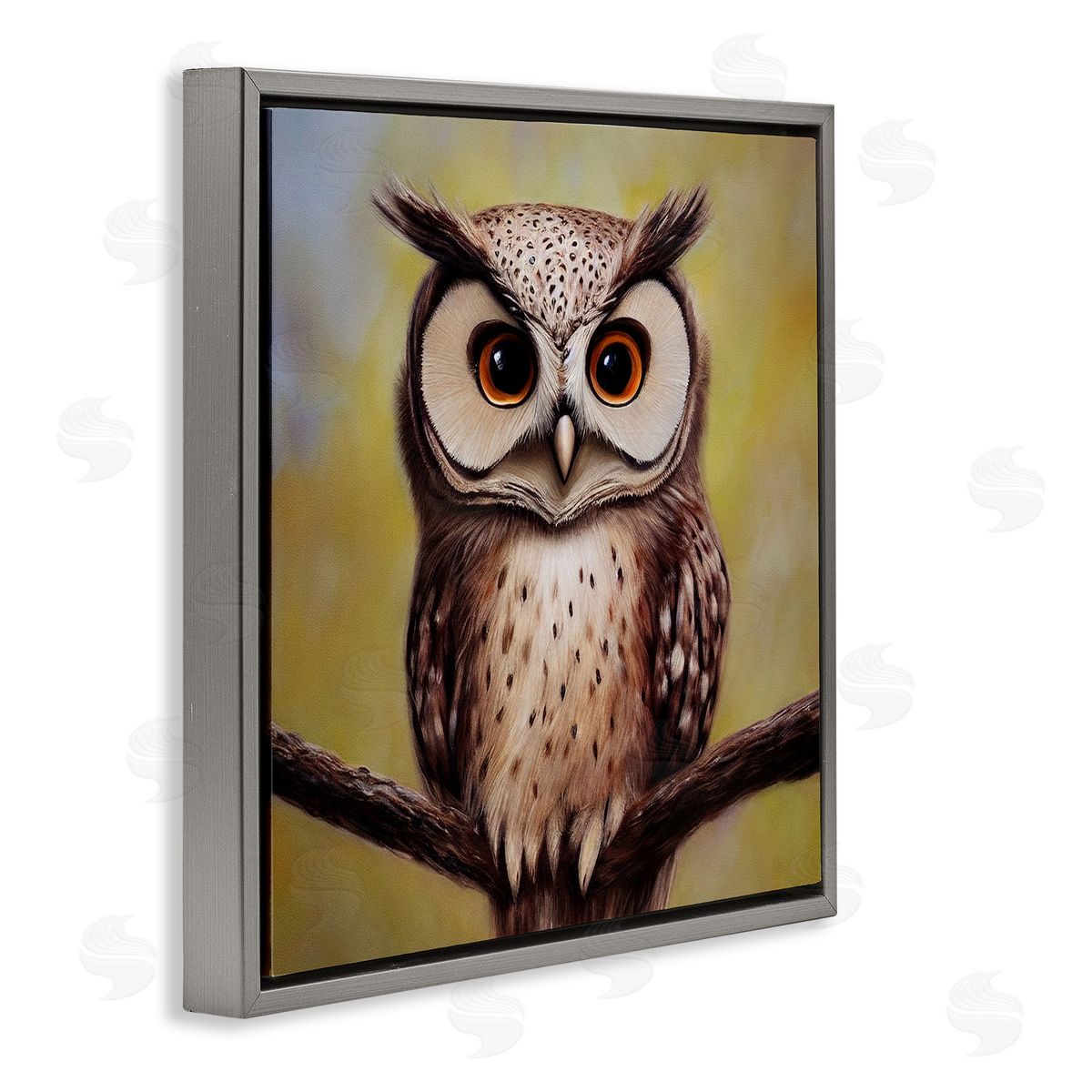 Alpenglow Workshop Detailed Owl Perched Wildlife Gray Floating Frame Canvas Wall Art Print