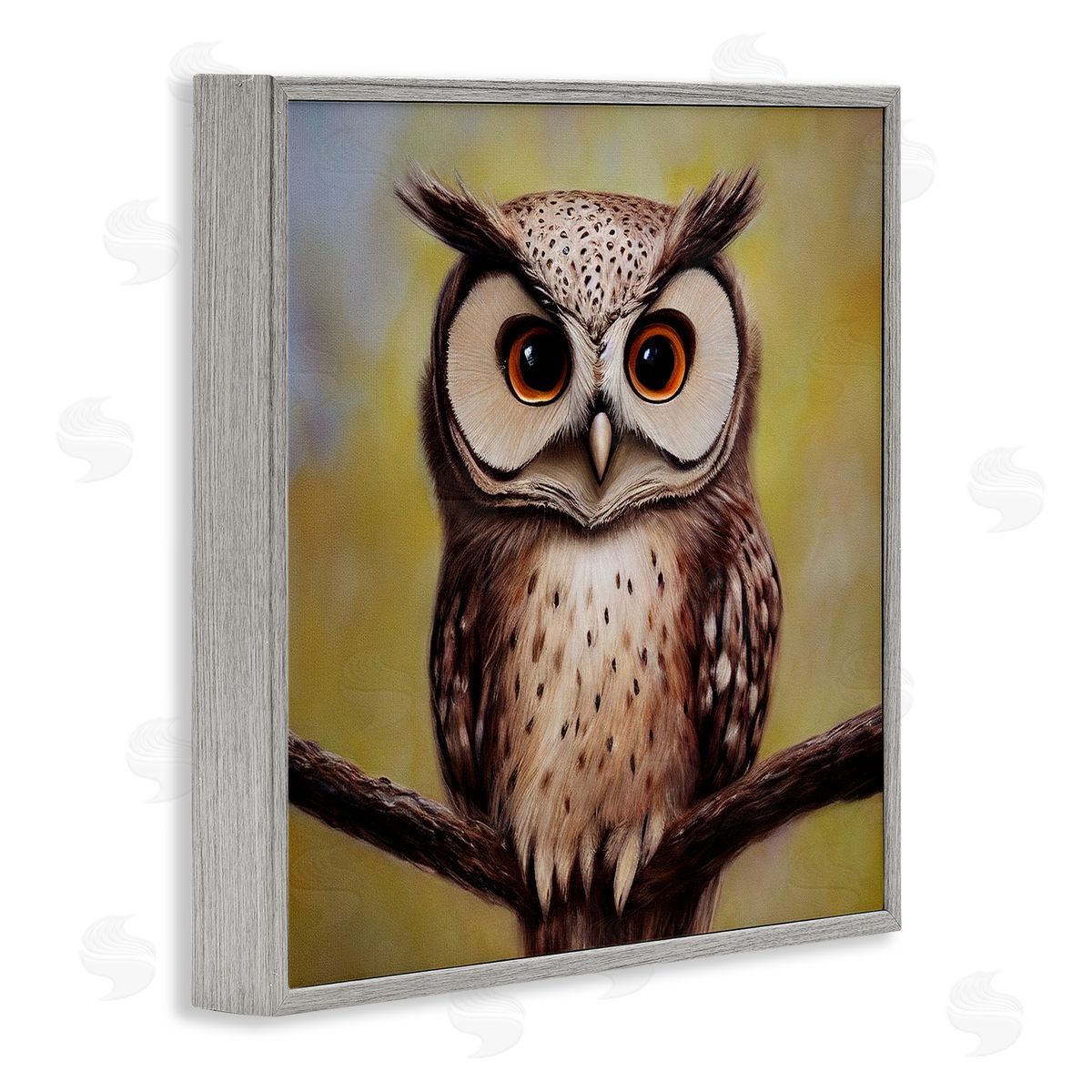 Alpenglow Workshop Detailed Owl Perched Wildlife Gray Framed Glicee Wall Art Print