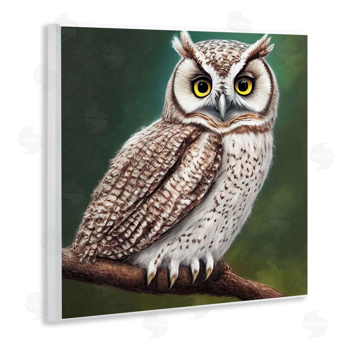 Alpenglow Workshop Yellow Eyed Owl Gaze Wooden Wall Plaque Art Print