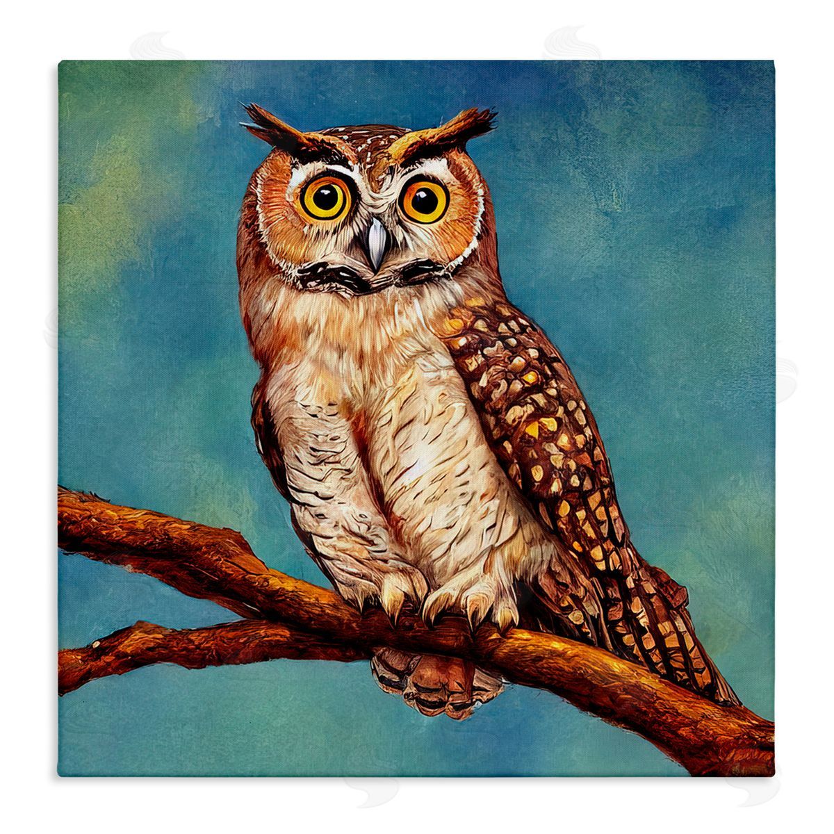 Alpenglow Workshop Detailed Owl Painting Nature Stretched Canvas Wall Art Print