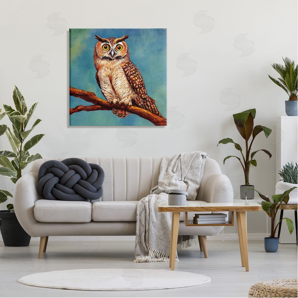 Alpenglow Workshop Detailed Owl Painting Nature Canvas Wall Art in Room