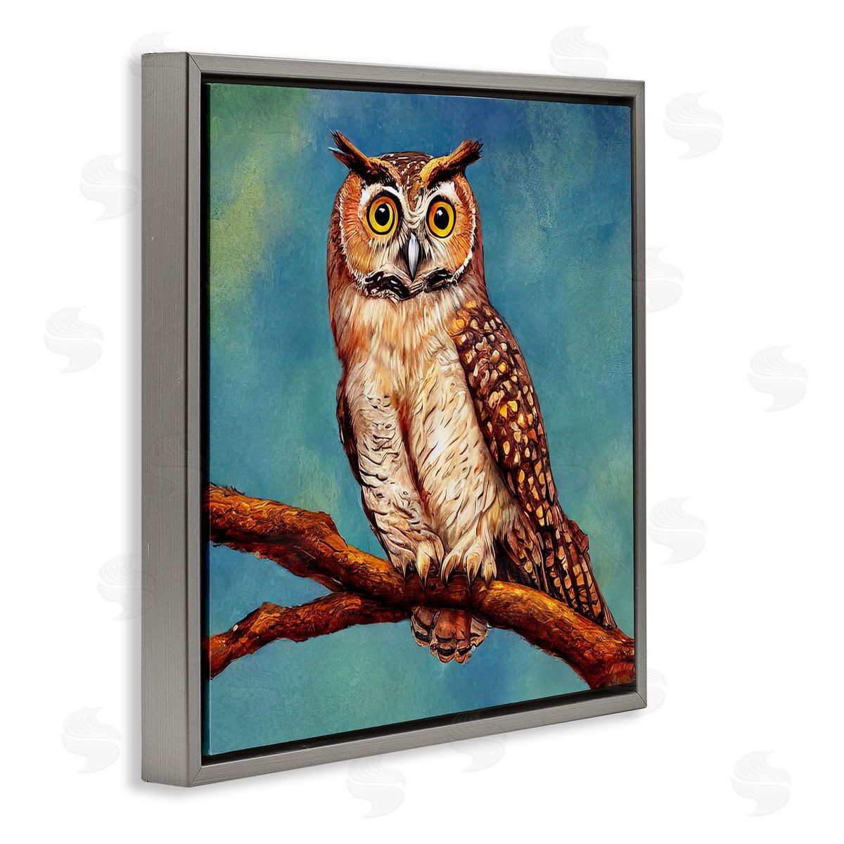 Alpenglow Workshop Detailed Owl Painting Nature Gray Floating Frame Canvas Wall Art Print