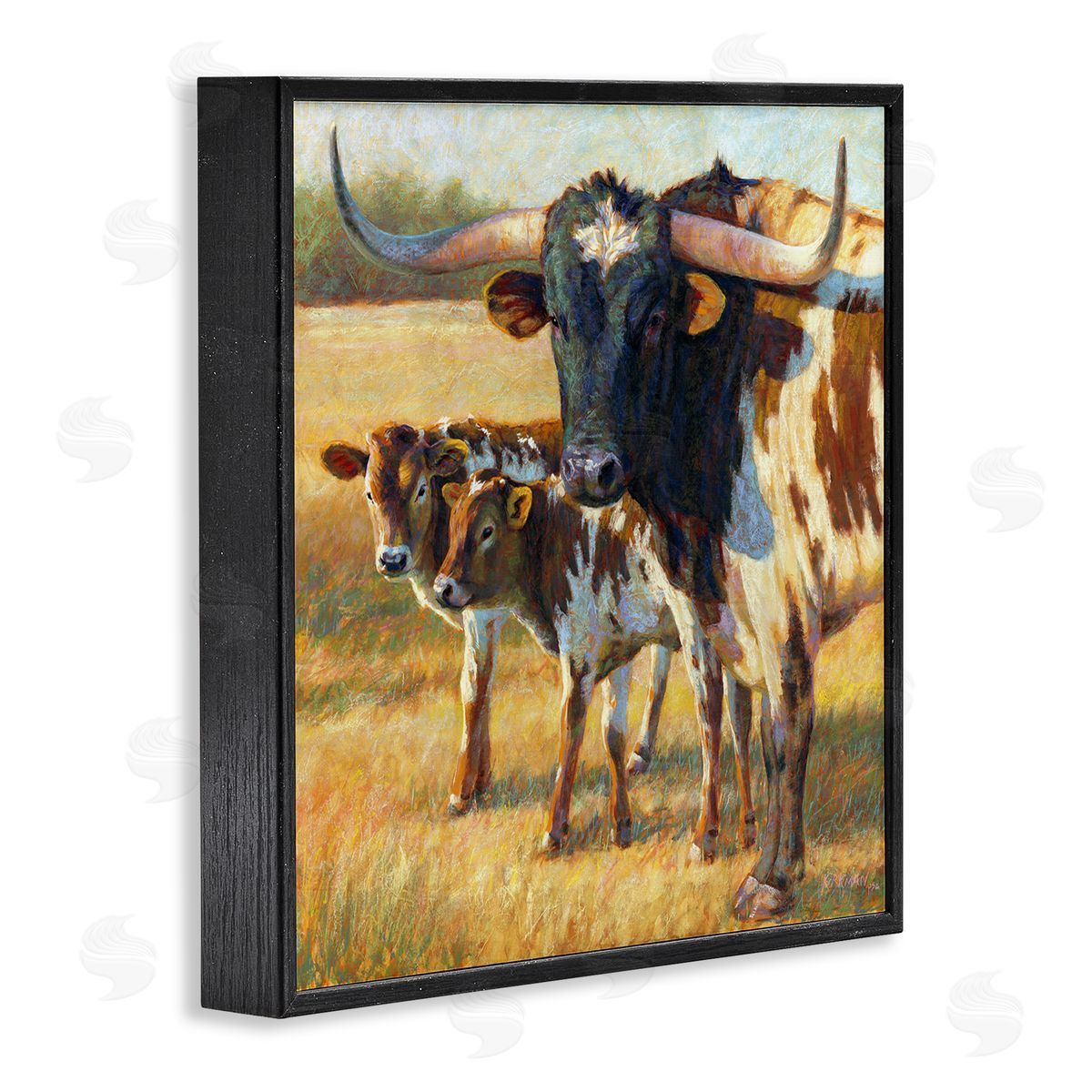 Rita Kirkman Longhorn Cattle Family Grassland Black Framed Glicee Wall Art Print