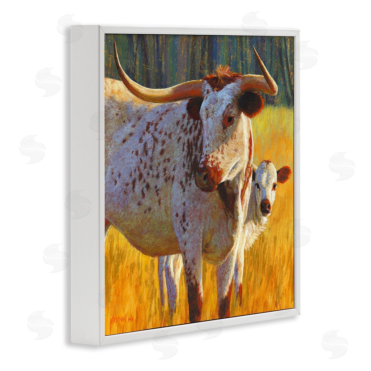 Rita Kirkman Longhorn Cow Calf Grassland Farm White Framed Glicee Wall Art Print