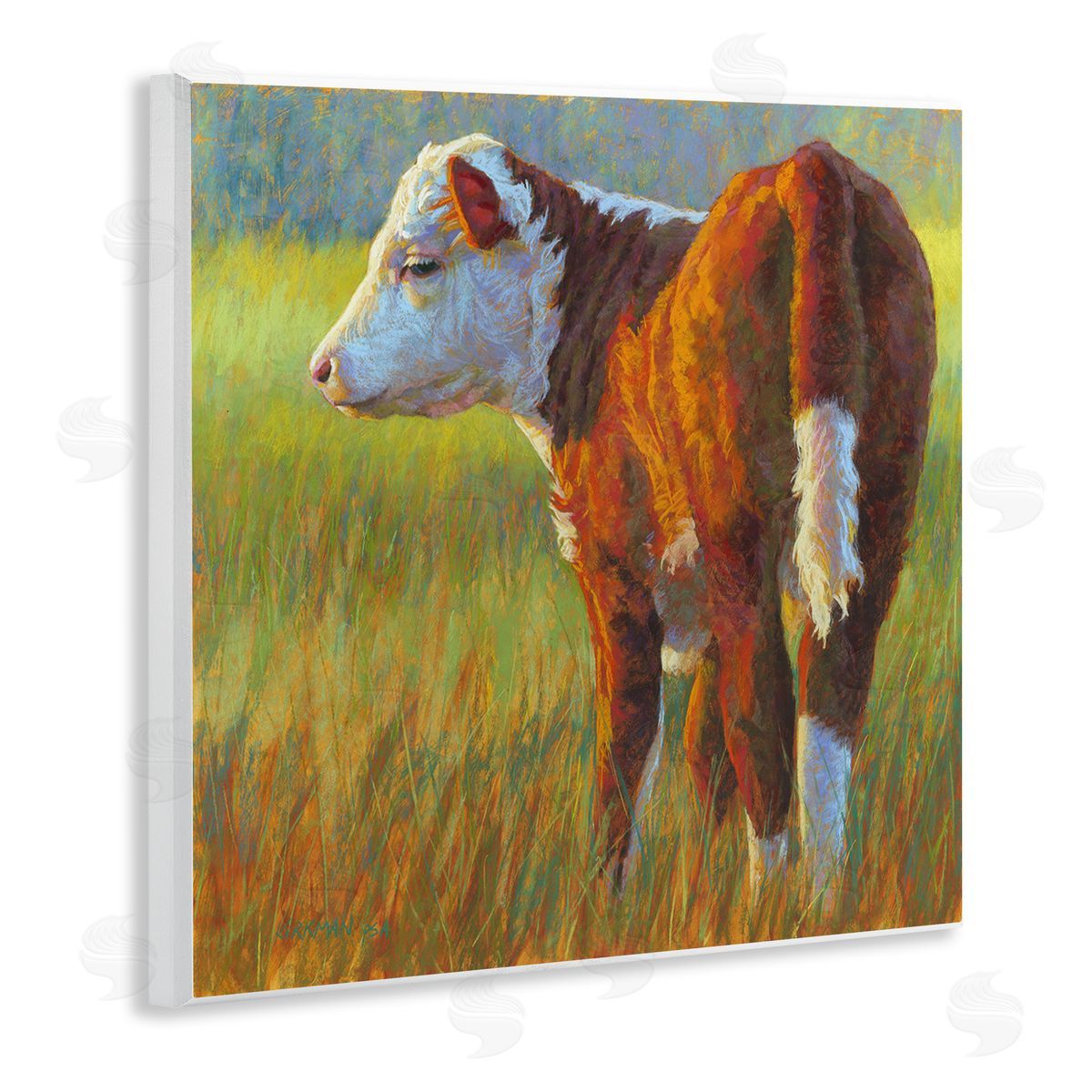 Rita Kirkman Cow Grazing Grassy Farm Wooden Wall Plaque Art Print