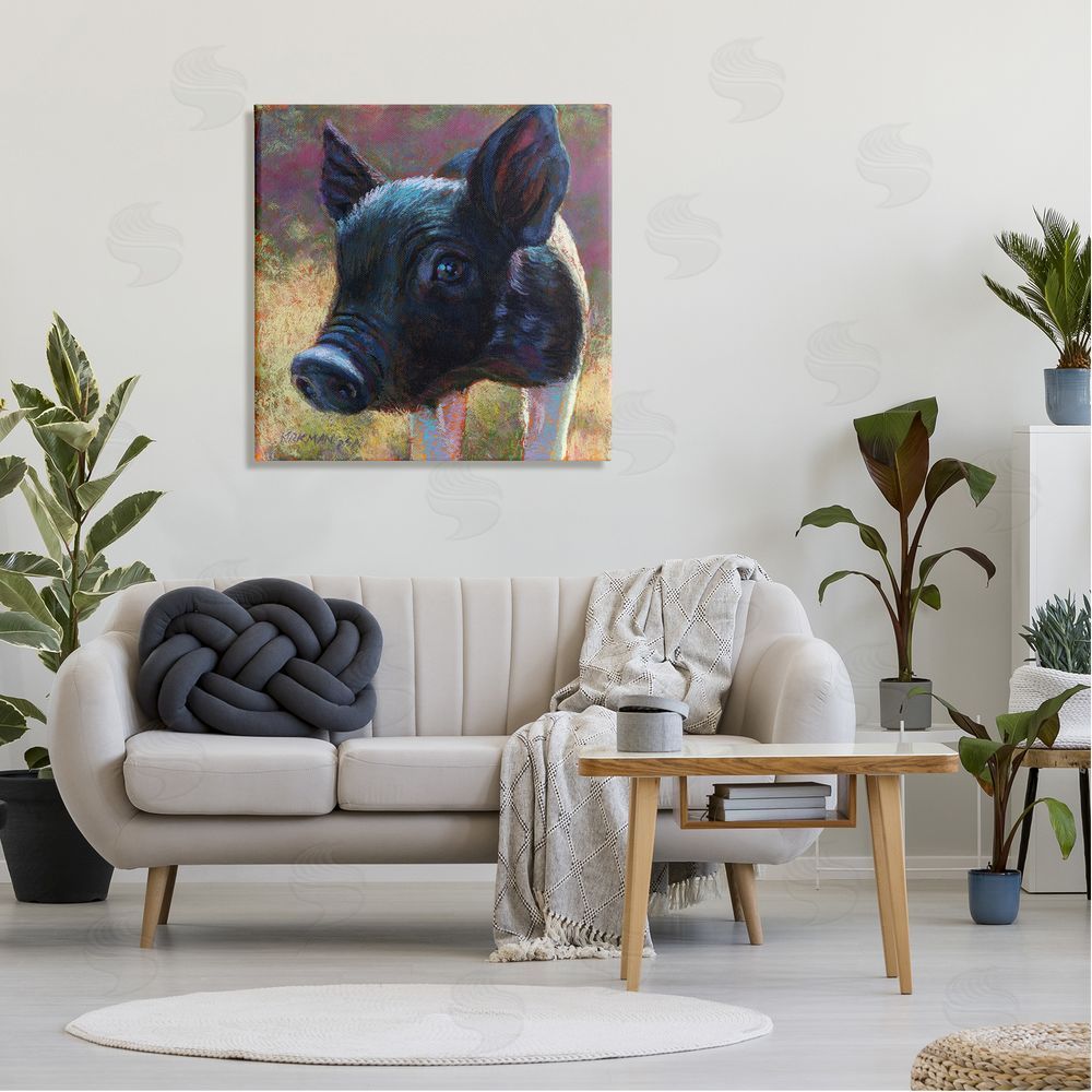 Rita Kirkman Cute Black Pig Close Up Portrait Canvas Wall Art in Room